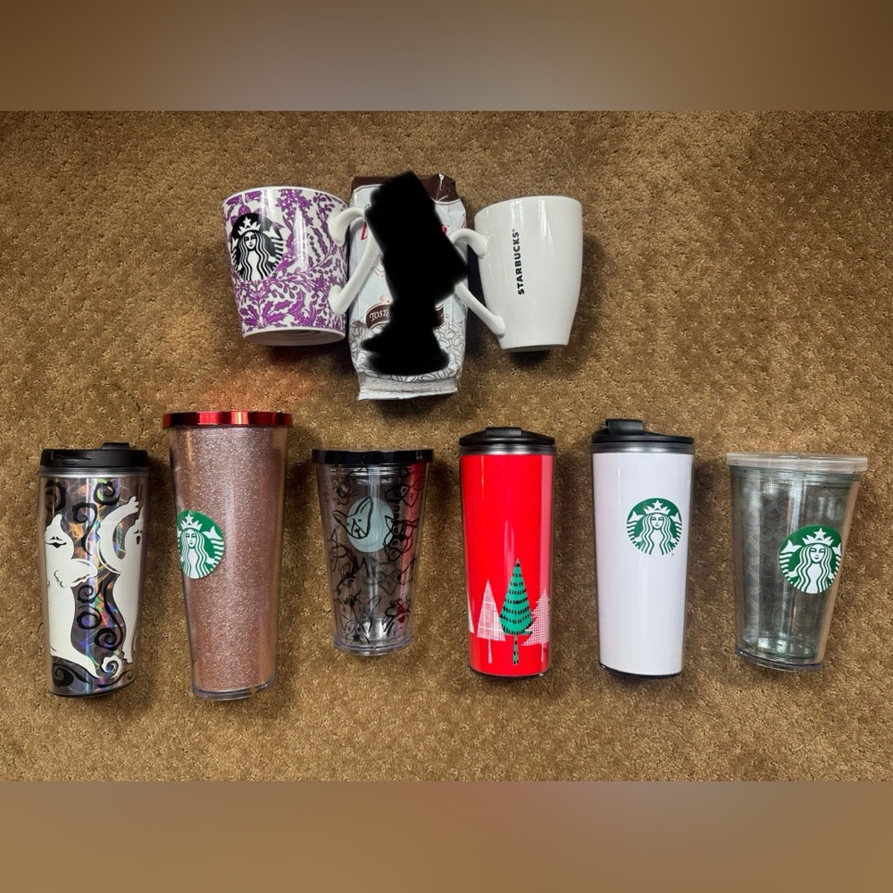 Starbucks coffee lovers or a collector lot with 6 tumblers and 2 ceramic mugs